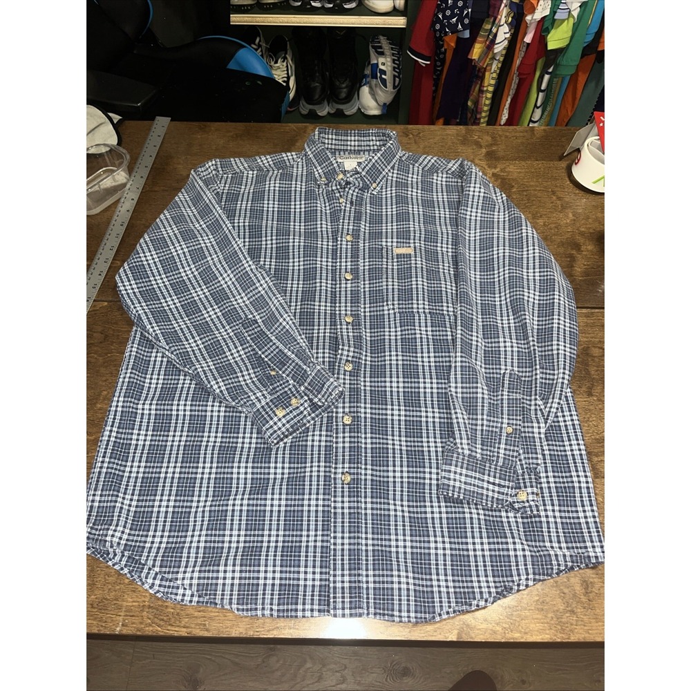 Carhartt Shirt Mens Large Tall Long Sleeve Button Down Plaid Y2K Vintage